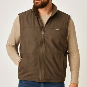 Wolverine Mens XL Brown Sherpa Lined Utility Work Vest Zip Front Pockets Outdoor
